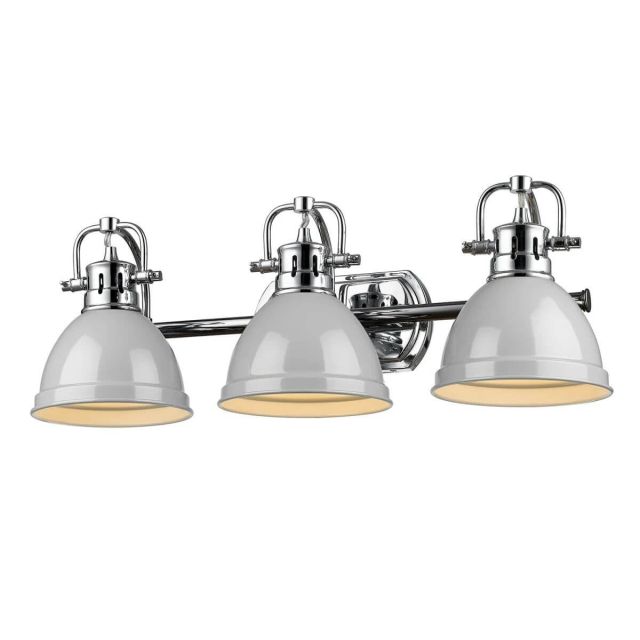 Golden Lighting Duncan 3 Light 25 Inch Bath Vanity in Chrome with a Gray Shade 3602-BA3 CH-GY